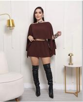 Conjunto Feminino Mila 3 Peças, Shorts + Top + Cropped Cor:Marrom