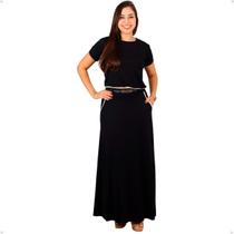 Conjunto Feminino Moda Evangélica Saia E Blusa Saias Longa Lisa Blusinha Manga Curta Elegante