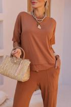 Conjunto Feminino Moletinho Calça e Blusa Manga Curta Casual Plus Size M ao G3
