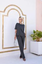 Conjunto Feminino Moletinho Calça e Blusa Manga Curta Casual Plus Size M ao G3