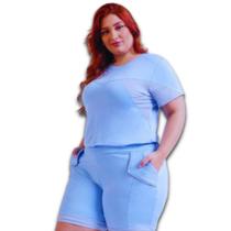 Conjunto Feminino Moletinho Lurex Plus Size Blusa Moletinho e Short Moletinho e Forrado