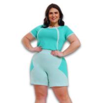 Conjunto Feminino Moletinho Plus size Duo Collor Blusa Malha e Short Forrado
