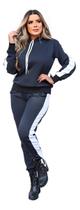 Conjunto Feminino Moleton Calça e Blusa Gorro Bolsos
