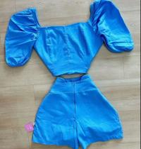 Conjunto feminino na cor azul alça de manga TAM M