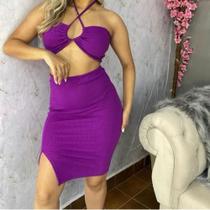 Conjunto Feminino Na Cor Roxa Cropet Com Bojo Removível TAM M