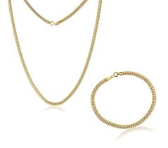 Conjunto Feminino Ouro 18k Corrente e Pulseira Lacraia 40cm
