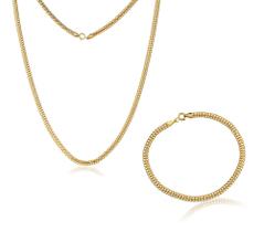 Conjunto Feminino Ouro 18k Corrente e Pulseira Lacraia 50cm