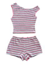 Conjunto feminino Outfit SOLY HUX, 2 peças, listrado nos ombros