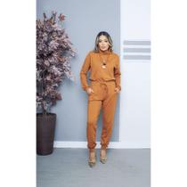 Conjunto Feminino outono/inverno calça jogger, cintura e Gola alta em Moletinho