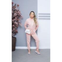 Conjunto feminino outono/inverno casual e confortável com gola e cintura alta em moletinho Conjunto feminino outono/inverno casual e confortável com gola e cintura alta em moletinho
