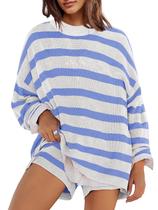 Conjunto Feminino Panadila de Suéter Listrado Oversized com Shorts Conjunto Feminino Panadila de Suéter Listrado Oversized com Shorts