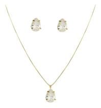 Conjunto Feminino Pedra Zirconia Gota Cristal Banhado Ouro