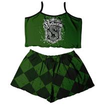 Conjunto Feminino Pijama Adulto Casa Sonserina Verde Cobra Harry Potter