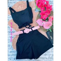 Conjunto Feminino Plus Blusa Cropped + Short Saia com Cinto - Conjunto Plus Moda Feminina.