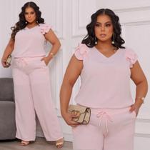 Conjunto Feminino Plus Size Blusa Decote Calça Pantalona Duna Tendência Moda Curve