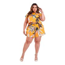 Conjunto Feminino Plus Size Blusa e Shorts Suede - Thania Moda Feminina