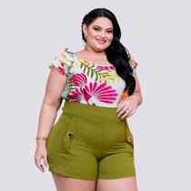 Conjunto Feminino Plus Size Blusa Estampada e Short 0233 Conjunto Feminino Plus Size Blusa Estampada e Short 0233