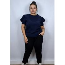 Conjunto Feminino Plus Size Blusa Malha Crepe Com Detalhe na Manga E Calça Jogger Veste do 44 ao 52