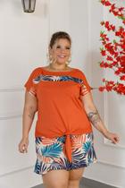 Conjunto Feminino Plus Size Blusas largas Amarrar Shorts Bermudas Godê Soltinho Verão Moda Grande