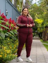 Conjunto Feminino Plus Size Calça Blusa Com Ziper Crepe
