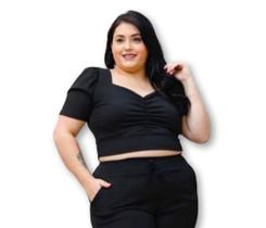 Conjunto feminino plus size canelado Cropped e short basico