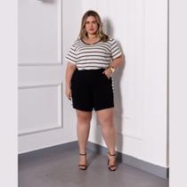 Conjunto Feminino Plus Size Casual de Blusa e Shorts com Bolsos