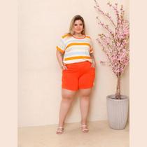 Conjunto Feminino Plus Size Casual de Blusa e Shorts com Bolsos