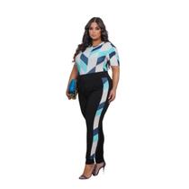 Conjunto Feminino Plus Size Com Calça E Blusa Manga Curta Verão Comfortável Elegante Social Trabalho e Festa Moda Outono Inverno Plus Size 2025 Comfy