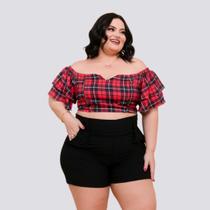 Conjunto Feminino Plus Size Cropped Ciganinha e Short 0270