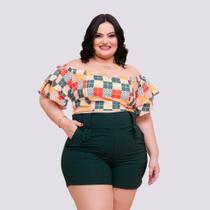 Conjunto Feminino Plus Size Cropped Ciganinha e Short 0270