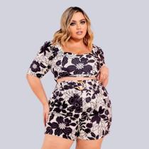 Conjunto Feminino Plus Size Cropped Short Estampado 46 ao 50