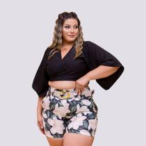 Conjunto Feminino Plus Size Cropped Transpassado Short 0220