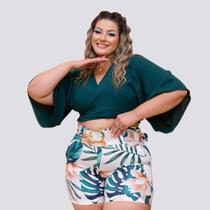 Conjunto Feminino Plus Size Cropped Transpassado Short 0220 Conjunto Feminino Plus Size Cropped Transpassado Short 0220