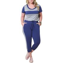 Conjunto Feminino, Plus Size Esportivo, Azul Conjunto Feminino, Plus Size Esportivo, Azul