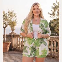 Conjunto Feminino Plus Size Estampado Kimono E Shorts Conjunto Feminino Plus Size Estampado Kimono E Shorts