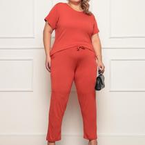 Conjunto Feminino Plus Size Manga Curta Confortável Conjunto Feminino Plus Size Manga Curta Confortável