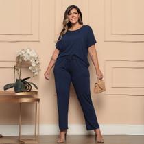 Conjunto Feminino Plus Size Manga Curta Confortável
