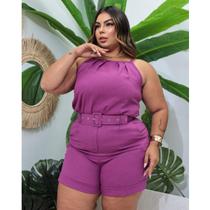 Conjunto Feminino Plus Size Short E Blusa Linho Social Top Fuscia