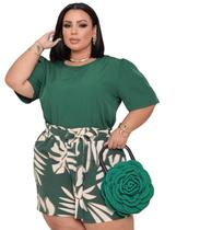 Conjunto Feminino Plus Size Shorts e Blusa Manga Princesa