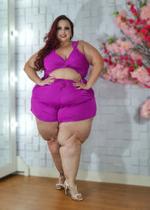 Conjunto Feminino Plus Size Tamanho Grande Short e Blusa Cropped Nó Alça Conjunto Feminino Plus Size Tamanho Grande Short e Blusa Cropped Nó Alça
