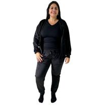 Conjunto Feminino Plush Capuz Moda Blogueira Plus size Frio COR:PRETOTAMANHO:G2