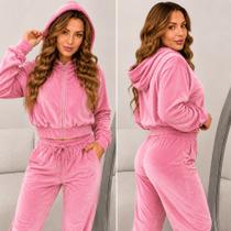 Conjunto Feminino Plush Veludo Com Capuz Lançamento Inverno Agasalho De Frio Feminino Luxo Conforto