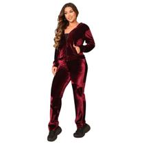 Conjunto Feminino Plush Veludo Cristal Vermelho Marsala