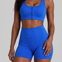 Conjunto Feminino Poliamida Short E Top Canelado Fitnss Liso
