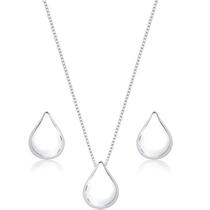 Conjunto Feminino Prata 925 Legítima Pingente e Brinco Gota Lisa Polida Prata 925 Maciça Não é banhado