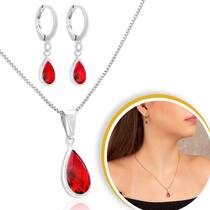 Conjunto Feminino Prateado Com Colar E Brinco Vermelho Elegante Conjunto Feminino Prateado Com Colar E Brinco Vermelho Elegante