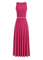 Conjunto Feminino PRETTYGARDEN de 2 Peças com Saia Longa Vermelho Rosado P