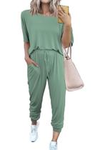 Conjunto Feminino PRETTYGARDEN de Duas Peças para Lounge 2025 Primavera Verão Calça Jogger Roupas de Viagem para Avião (Verde, P)