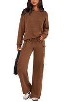 Conjunto Feminino PRETTYGARDEN Moletom com Capuz e Calça Cargo Marrom M Conjunto Feminino PRETTYGARDEN Moletom com Capuz e Calça Cargo Marrom M