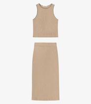 Conjunto Feminino Regata E Saia Em Ribana Endless Bege